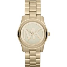 Michael Kors Mid-Size Golden Stainless Steel Logo Three-Hand Watch