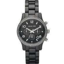Michael Kors Mk5470 Runway Black Ceramic Glitz Chronograph Women Watch