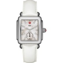 MICHELE Deco 16 Stainless Steel White Diamond Dial Silver Patent