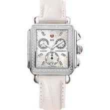 Michele Signature Deco Diamond Watch White Alligator Strap