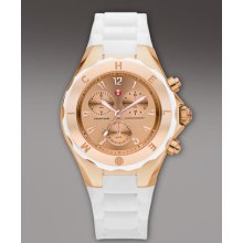 Michele Tahitian Large Jelly Bean Chronograph, White/Rose Gold