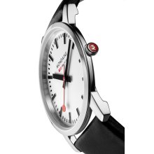 Mondaine Gents Watch White Dial Black Leather Strap 30M WR A672.30350.11SBB