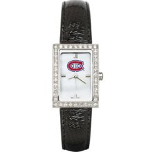 Montreal Canadiens Ladies Allure Watch Black Leather Strap LogoArt