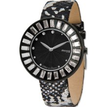 Moog Black-pltd Crystal Black Dial Watch w/ (ME-C) Silver/Black Metallic Band