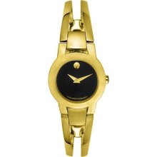 Movado Amorosa Ladies Gold-Plated Bangle Style Watch Black 0604758