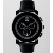 Movado Bold 43.5mm Bold Chronograph Leather Watch, Black
