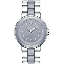 MOVADO Cerena 0606554 Stainless Steel Smoky Lilac Ceramic Bracelet Watch With Diamonds