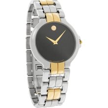 Movado Lancy Mens Black Dial Two Tone Bracelet Swiss Quartz Dress Watch 0604105