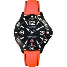 Nautica Men's BFD 101 Black Dial, Orange Leather Strap A13026G Watch