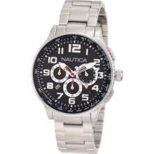 Nautica Men's Chronograph Stainless Steel Case and Bracelet Black Dial Date Display N25521M