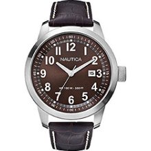 Nautica Men's Leather N13605G Brown Leather Quartz Watch with Brown Dial