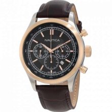 Nautica Men's Leather N19590G Brown Crocodile Leather Quartz Watch with Black Dial