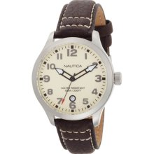 Nautica Men's Stainless Steel Case Cream Dial Leather Bracelet Date Display N09559G