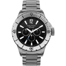 Nautica N19569g Men's Chronograph Stainless Steel Case Black Face Watch