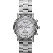 New DKNY Chronograph Round Ladies Watch Stainless Steel Bracelet Crystals MOP