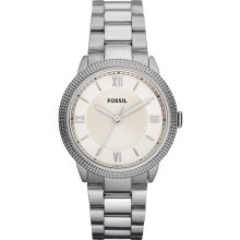 New FOSSIL Ladies Analog White Round Watch Stainless Steel Bracelet