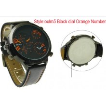 NEW OULM Sport Mens Three Small Dial Sports Wrist watch Faux Leather