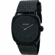 Nixon Men's Stainless Steel Case Revolver Quartz Black Dial Leather Strap A012-288