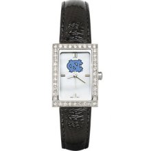 North Carolina Tar Heels Ladies Allure Watch Black Leather Strap LogoArt