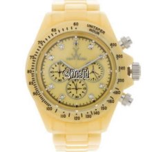 Nwt Toywatch Pale Yellow Pearlized Plasteramic Chronograph Watch Women's