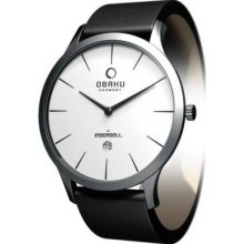 Obaku By Ingersoll Gents Silver Dial Black Leather Strap Watch