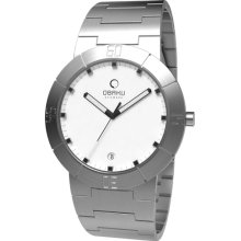 Obaku Harmony Mens Slim Sport Stainless Watch - Silver Bracelet - White Dial - V140GCISC