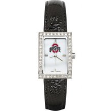 Ohio State Buckeyes Ladies Allure Watch Black Leather Strap LogoArt