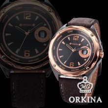 Orkina Brown Leather Date Analog Men Quartz Sport Wrist Watch Dailyetrade