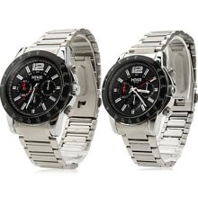 Pair of 8114 Alloy Quartz Analog Wrist Watches (Silver)