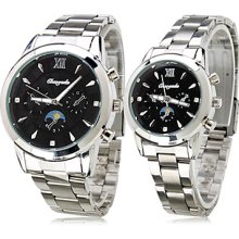 Pair of Black Starry Alloy Sky Analog Quartz CoupleÄºs Watches (Silver)