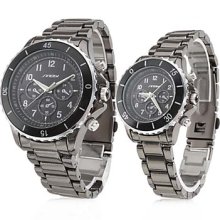 Pair of CoupleÄºs Classic Style Alloy Analog Quartz Wrist Watches (Black)