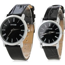 Pair of PU Analog Wrist Quartz Watches (Black)