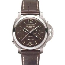 Panerai Luminor 1950 Brown Leather Watch Black Arabic Dial PAM00311