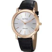 Paul Picot Men's 'Firshire' Silver Dial Black Leather Strap Watch