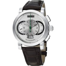 Paul Picot Men's 'Technograph' Silver Dial Brown Strap Automatic Watch