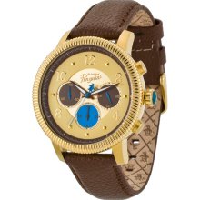 Penguin Mens Dino Chronograph Stainless Watch - Brown Leather Strap - Gold Dial - OP-1008GD