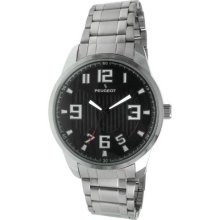 Peugeot 1026Bk 1026Bk Men'S Silver-Tone Carbon Fiber Cutout Dial Watch