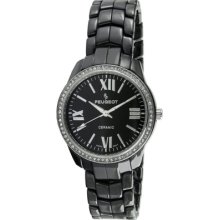 Peugeot Black Ps4901Bk Women'S Ps4901Bk Swiss Ceramic Swarovski Crystal Black Dial Watch