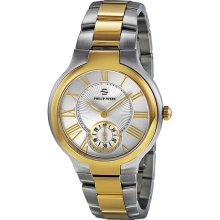 Philip Stein Signature Round White Dial Yellow Gold-pated Two Tone Unisex Watch 42TG-CWG-SSTG