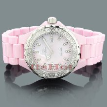 Pink Ceramic Watches Techno Master Ladies Diamond Watch 0.12ct