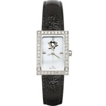 Pittsburgh Penguins Ladies Allure Watch Black Leather Strap LogoArt