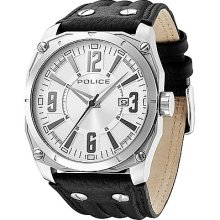 Police Dart Men's Quartz Watch With Silver Dial Analogue Display And Black Leather Strap 13405Js/04