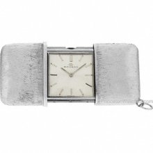 Pre-Owned Movado Purse Watch/Travel Clock - Silver Bark Finish Case PVU204-789