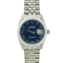Pre-owned Rolex Men's Datejust Stainless Steel Blue Roman Dial Watch (Stainless steel 36mm, blue Roman dial)
