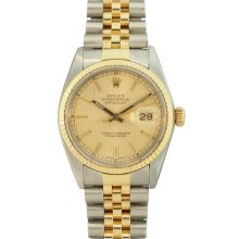 Pre-owned Rolex Men's Datejust Two-Tone Champagne Tapestry Dial Watch (SS yellow gold 36mm, champagne tapestry dial)