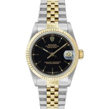 Pre-owned Rolex Midsize Datejust Black Dial Two-tone Watch