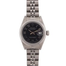 Pre-owned Rolex Women's Datejust Stainless Steel Black Roman Dial Watch (Stainless steel 26mm, black Roman dial)