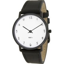 Projects Unisex Scratch Tibor Kalman Stainless Watch - Black Leather Strap - White Dial - 7406