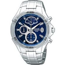 Pulsar Mens Silver-Tone Chronograph Blue Dial Date Luminous PS6033