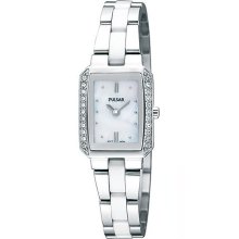 Pulsar Womens Crystal Analog Stainless Watch - Silver Bracelet - Pearl Dial - PEGG07